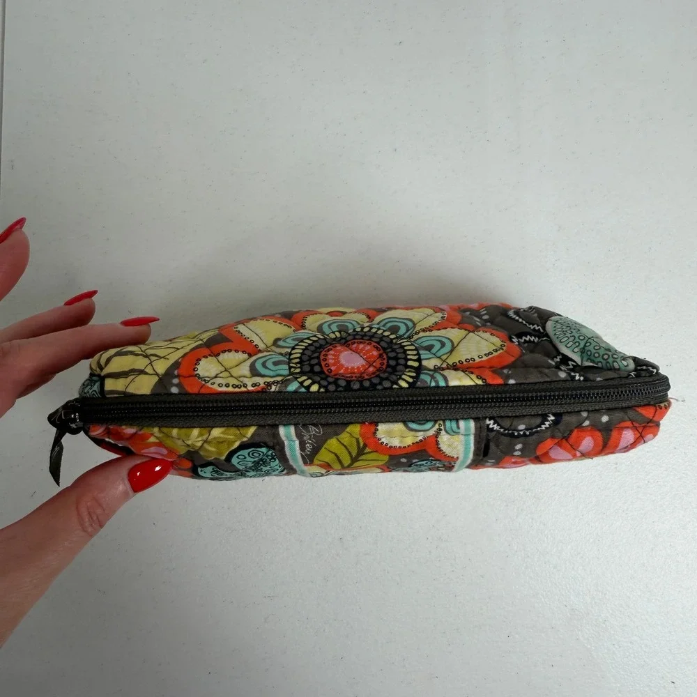 Vera Bradley Flower Shower Small Cosmetic Makeup Quilted Travel Pouch Brown